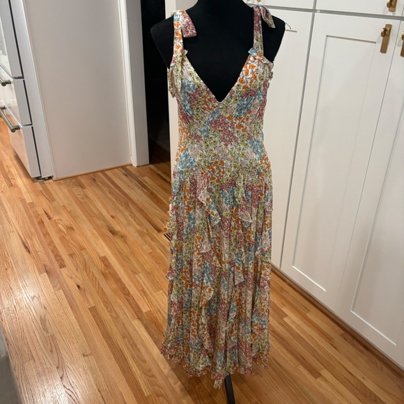 Like New Rebecca Taylor Floral Sleeveless Maxi Dress with Shoulder Ties, Size 6 - Picture 2 of 9